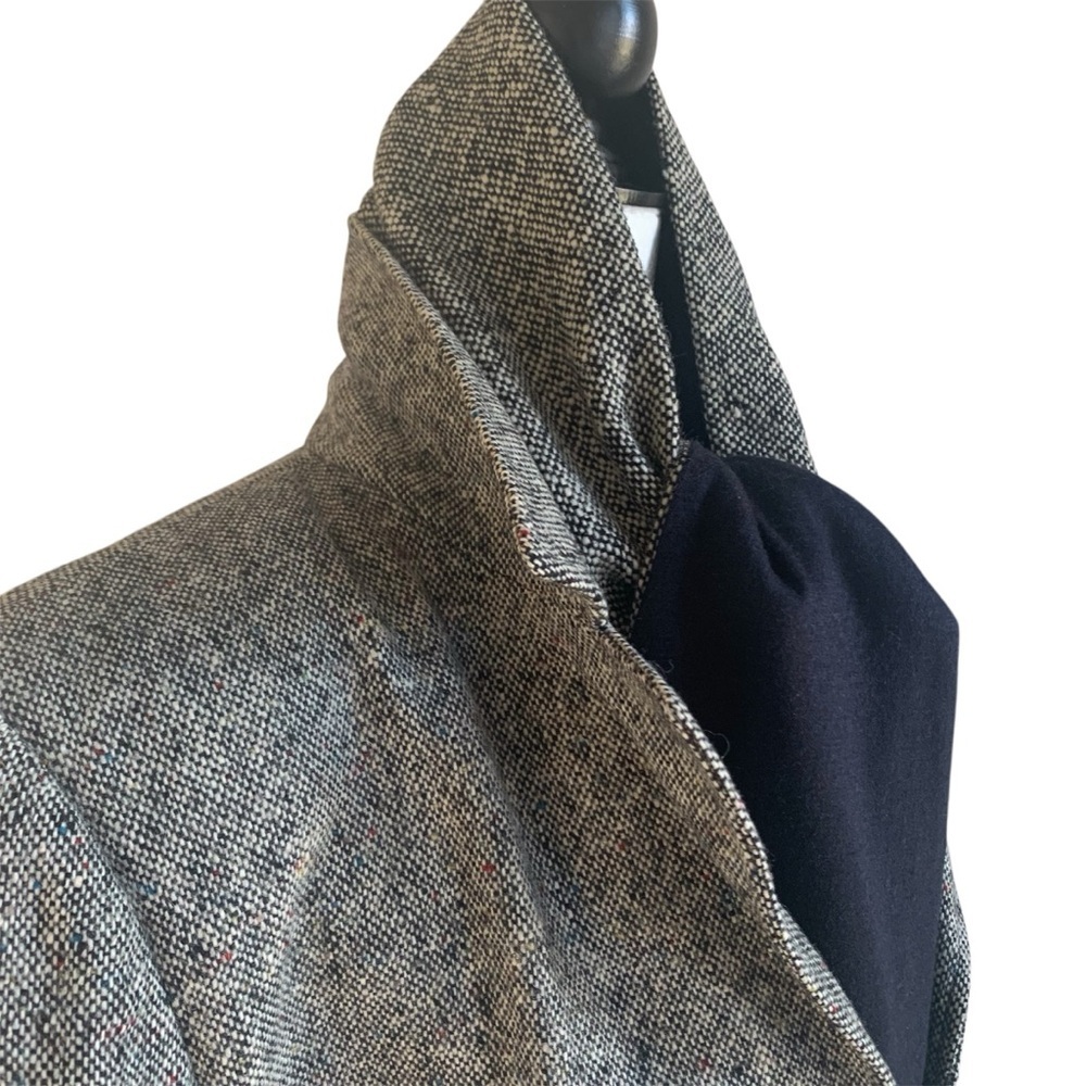 Tweed Blazer Wool Jacket w Detached Scarf Heritage Classic VTG Grey S10 - Picture 7 of 14